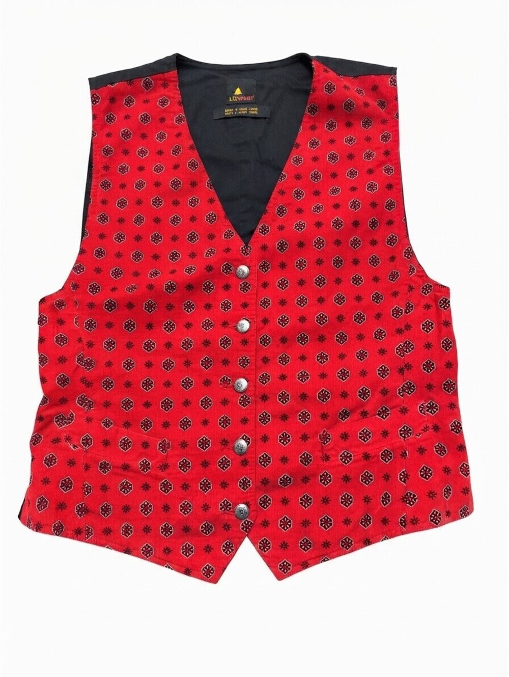 Lizsport Women's Vest Size M Red Geometric Pattern Western Style V-Neck Cotton